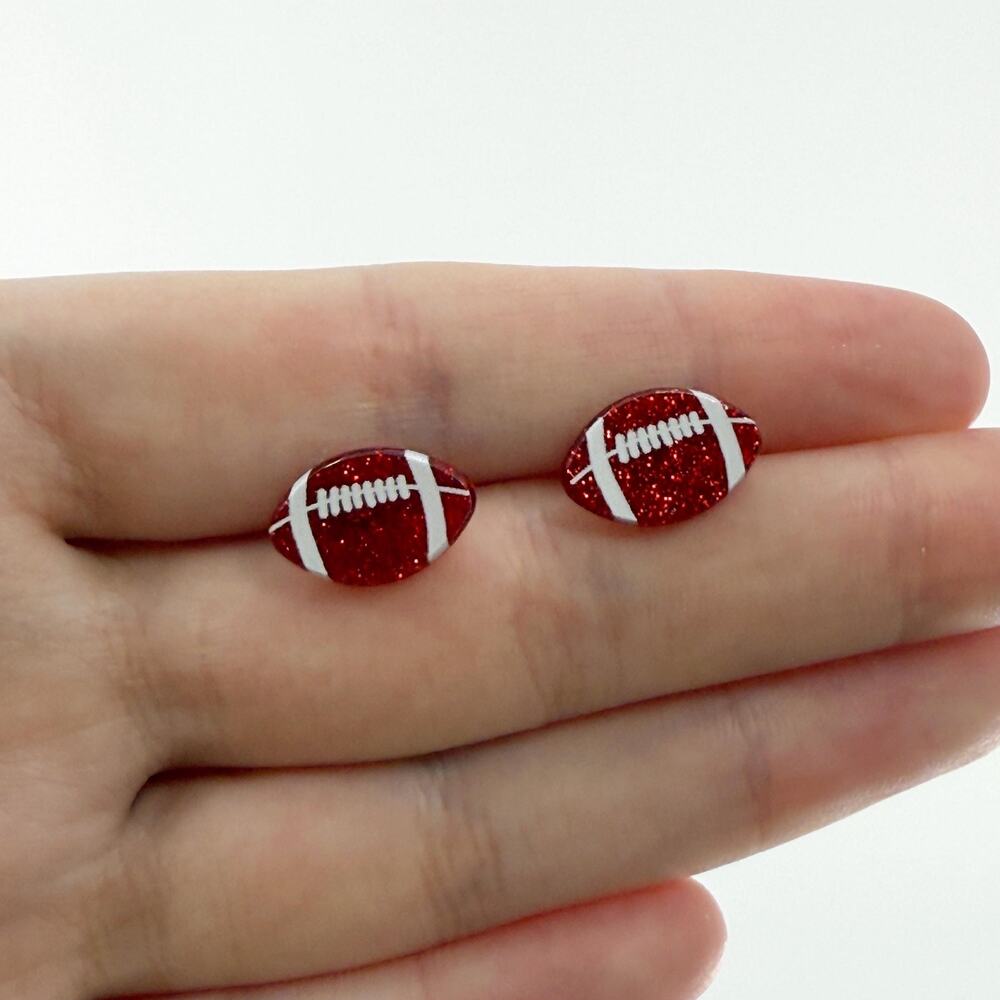 Football Earrings, Football Studs, Glitter Football, Sports Earrings